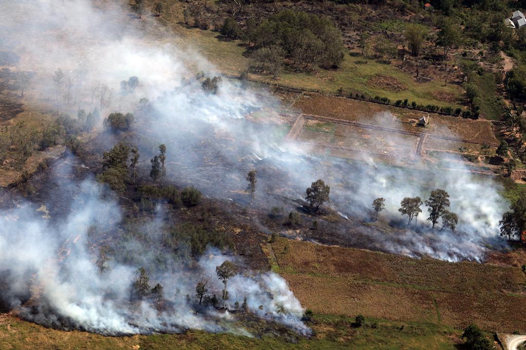 Tinjauan udara penanganan kebakaran hutan dan lahan di Kalimantan Selatan.